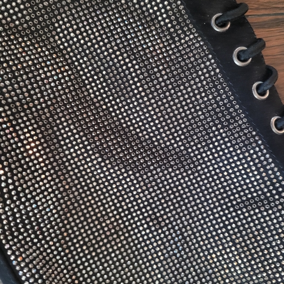 Rhinestone & Black Bling knee high combat boots - Picture 3 of 5